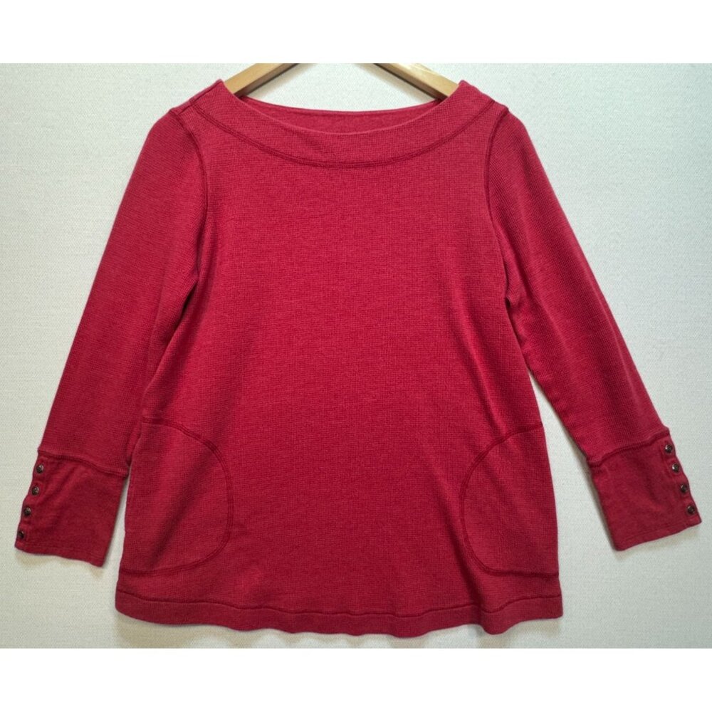 J. Jill Women's Waffle Knit Tunic Top Boat Neck Size M Red Long Sleeve Pockets
